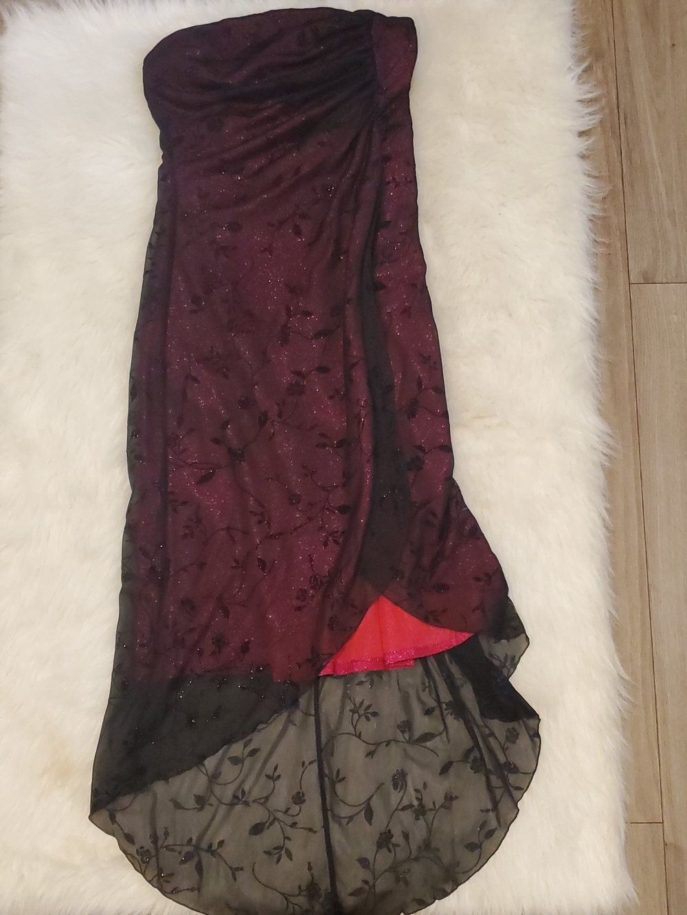 Strapless Burgundy & Black Evening Gown